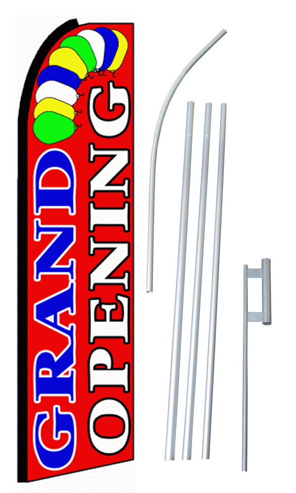 Grand Opening Flag Flutter Feather Banner Swooper Extra Wide Bundle Kit