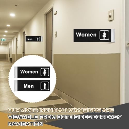 2 Pcs Restroom Signs for Men & Women – Acrylic Double-Sided Bathroom Door Signs,