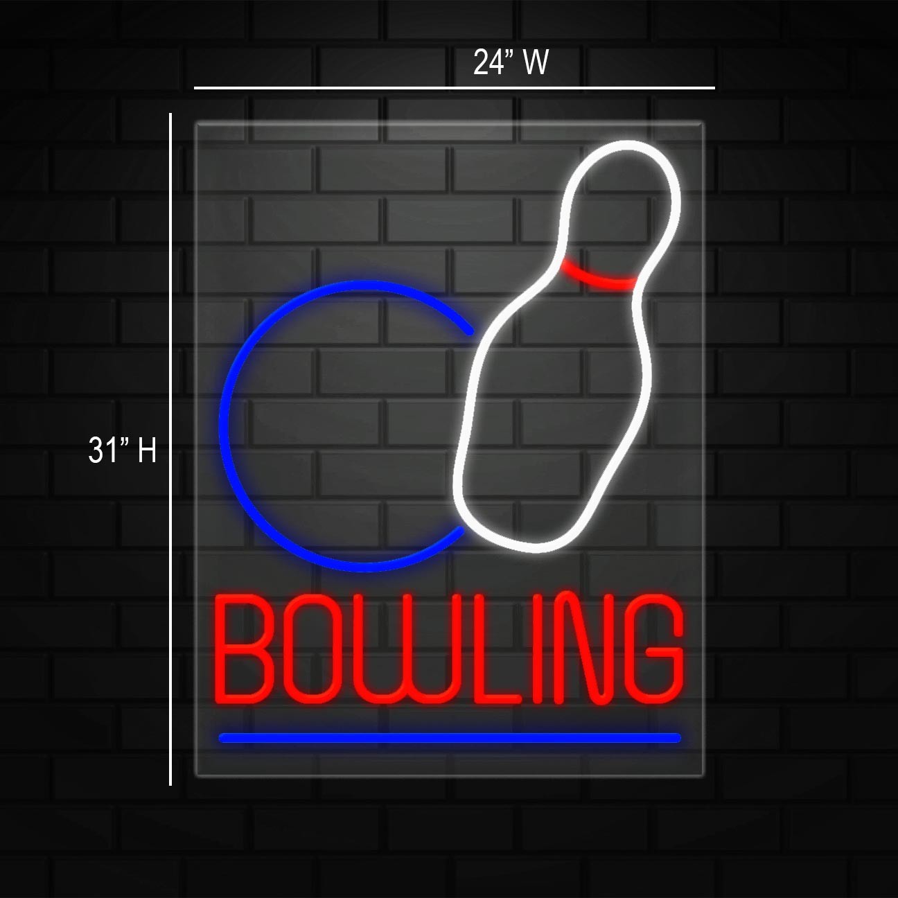 Bowling Sign for Business Displays | LED Flex Neon | 24&Prime;W x 31&Prime;H x 1&Prime;D