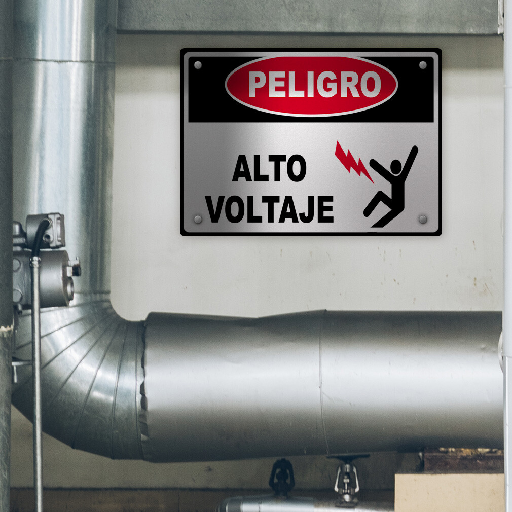Horizontal Metal Sign Peligro Alto Voltaje Hazard Labels High Voltage &