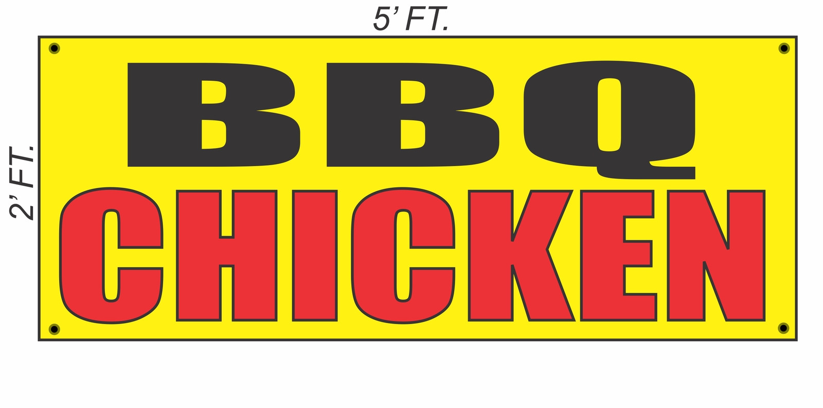 BBQ CHICKEN Banner Sign Yellow with Red & Black Barbecue