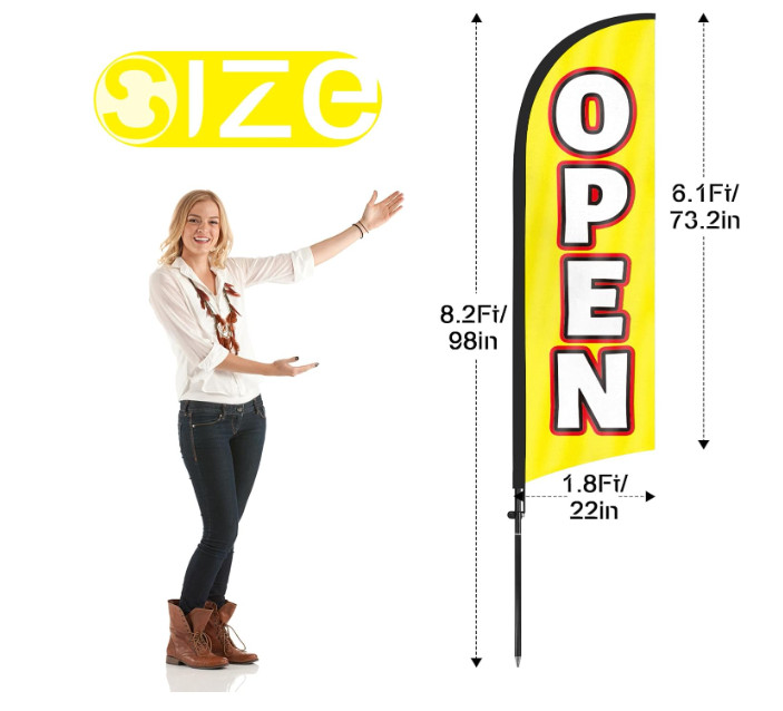 Open Feather Flag with Pole and Ground Stake, 8FT Swooper Advertising Banner Sig
