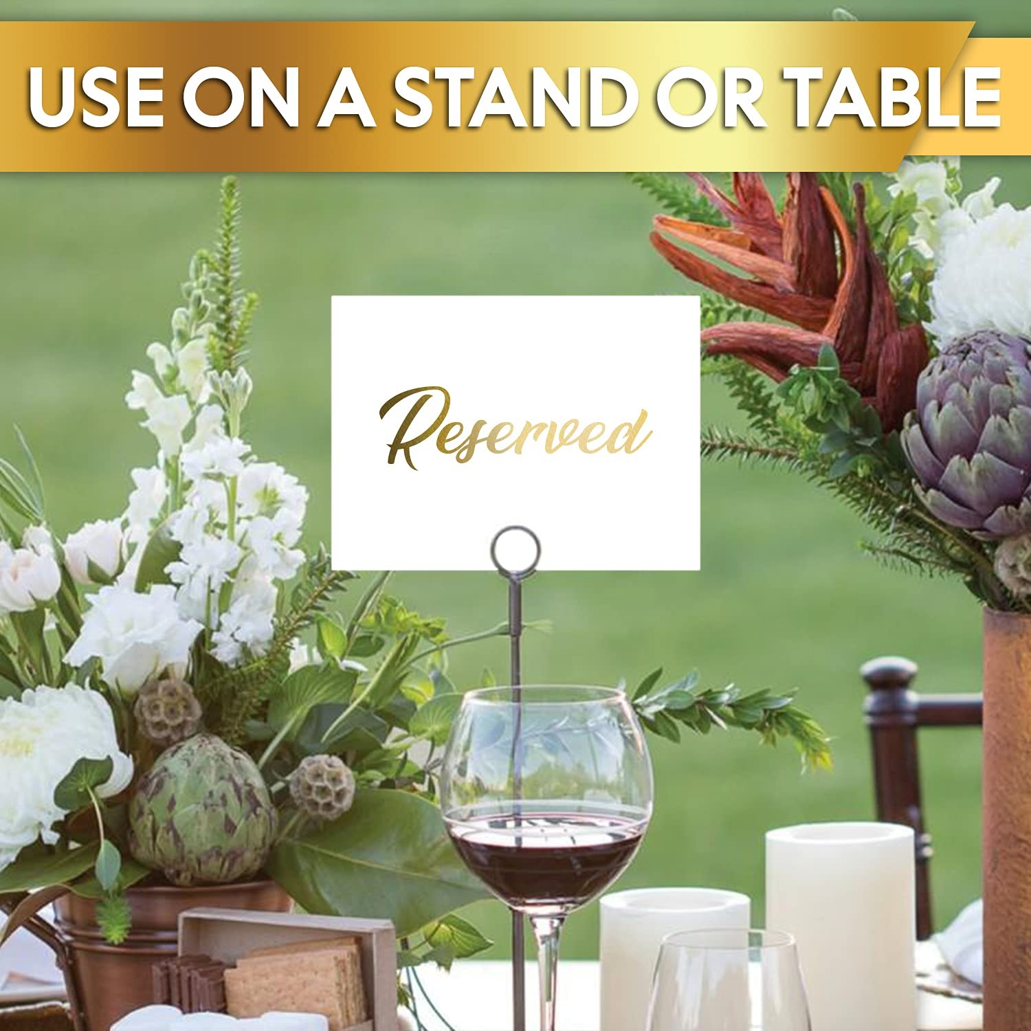 10 Pack White Reserved Seating Signs with Golden Letters 3×4 Cardstock Reserved