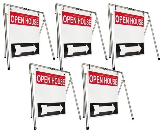 Real Estate Open House Sign Kit Metal A-Frame 5 Pak Today RedWhiteBlack Swinger