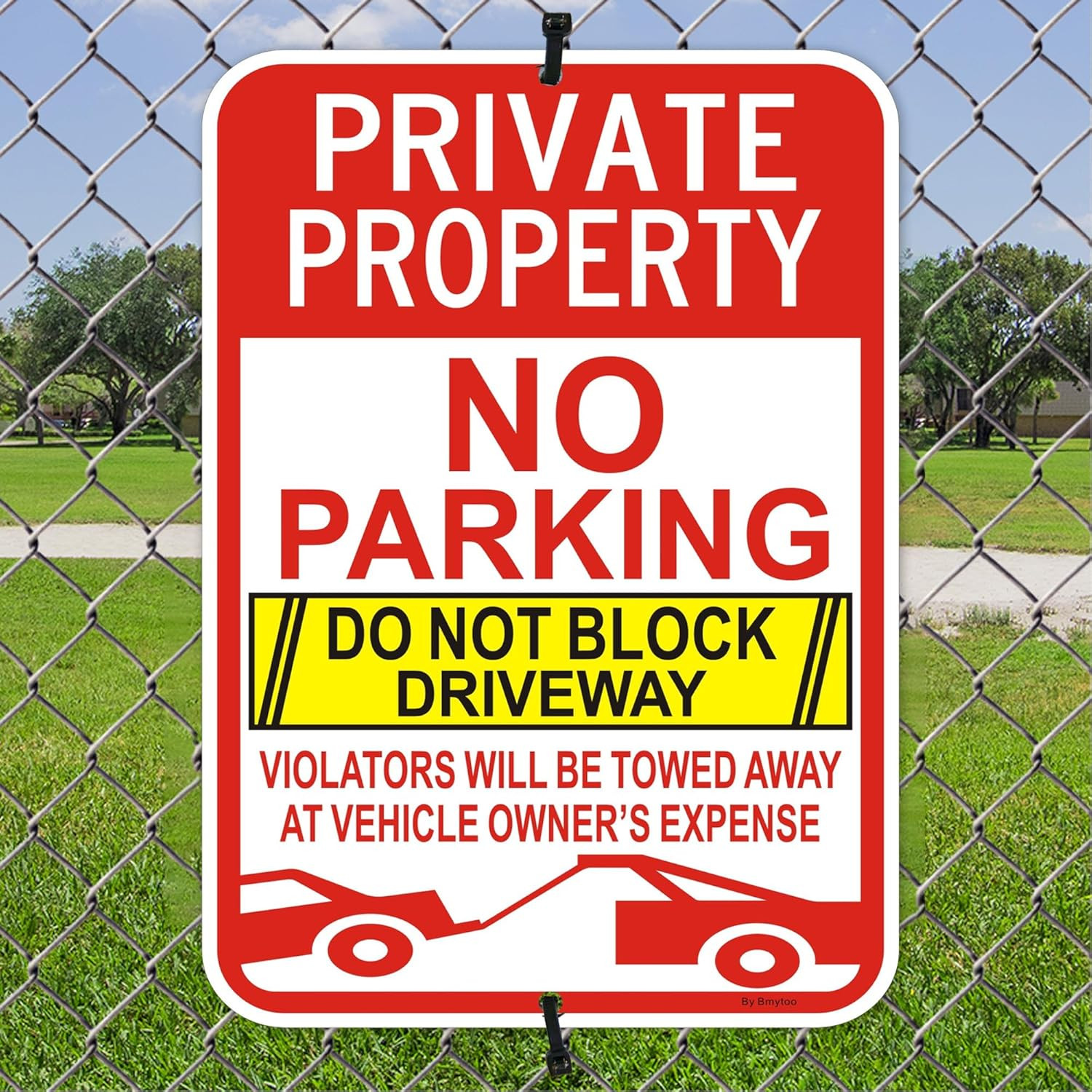 4-Pack Reflective No Parking Signs – Private Property, Towed at Owner&rsquo;s Expense