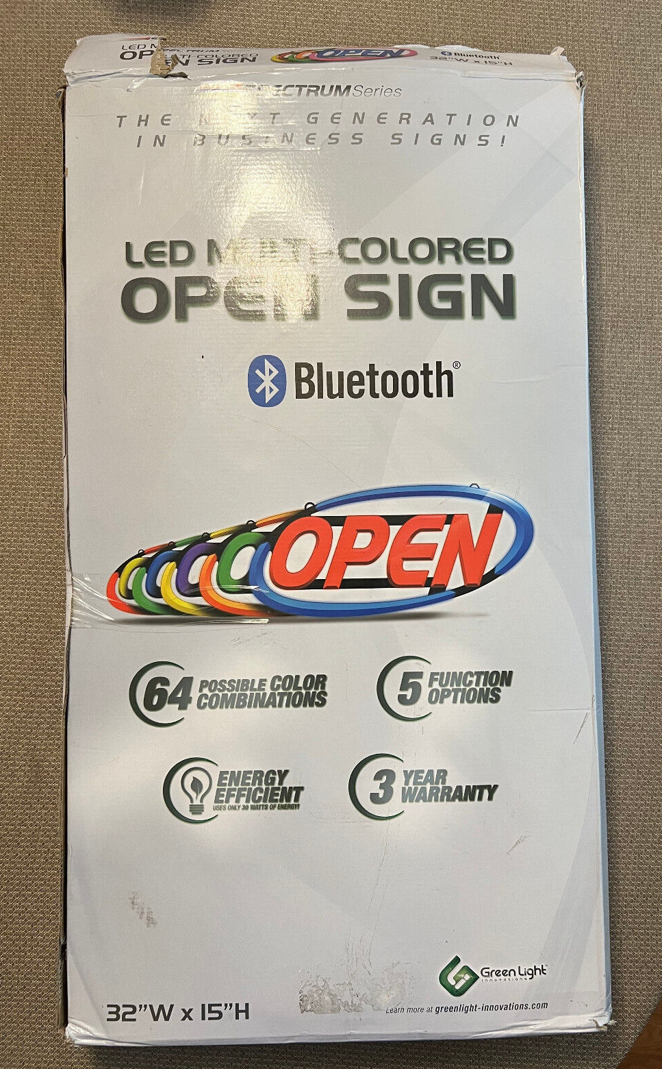 NIOB Green Light Innovations GLI1050B Open Sign 32” x 15” 64-Super-Bright LED