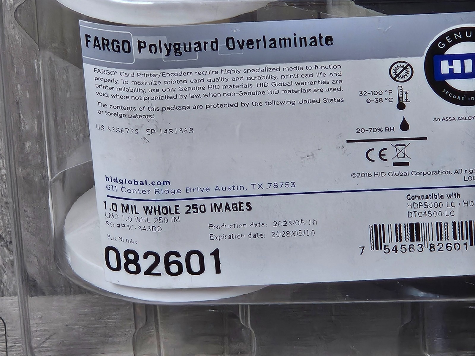 HID 082601 Fargo Polyguard Overlaminate 1.0 MIL Whole 250 Images exp. 3-28 on