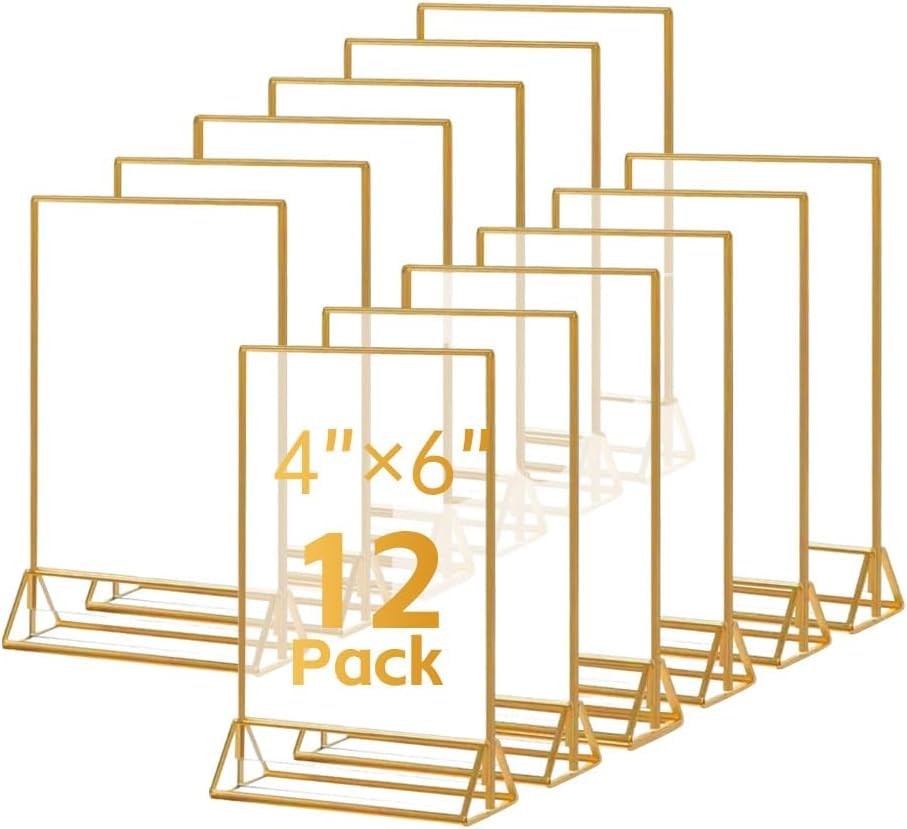 12PCS Acrylic Gold Sign Holders, 4 »x6 » Wedding 4 »×6 », Transparent +