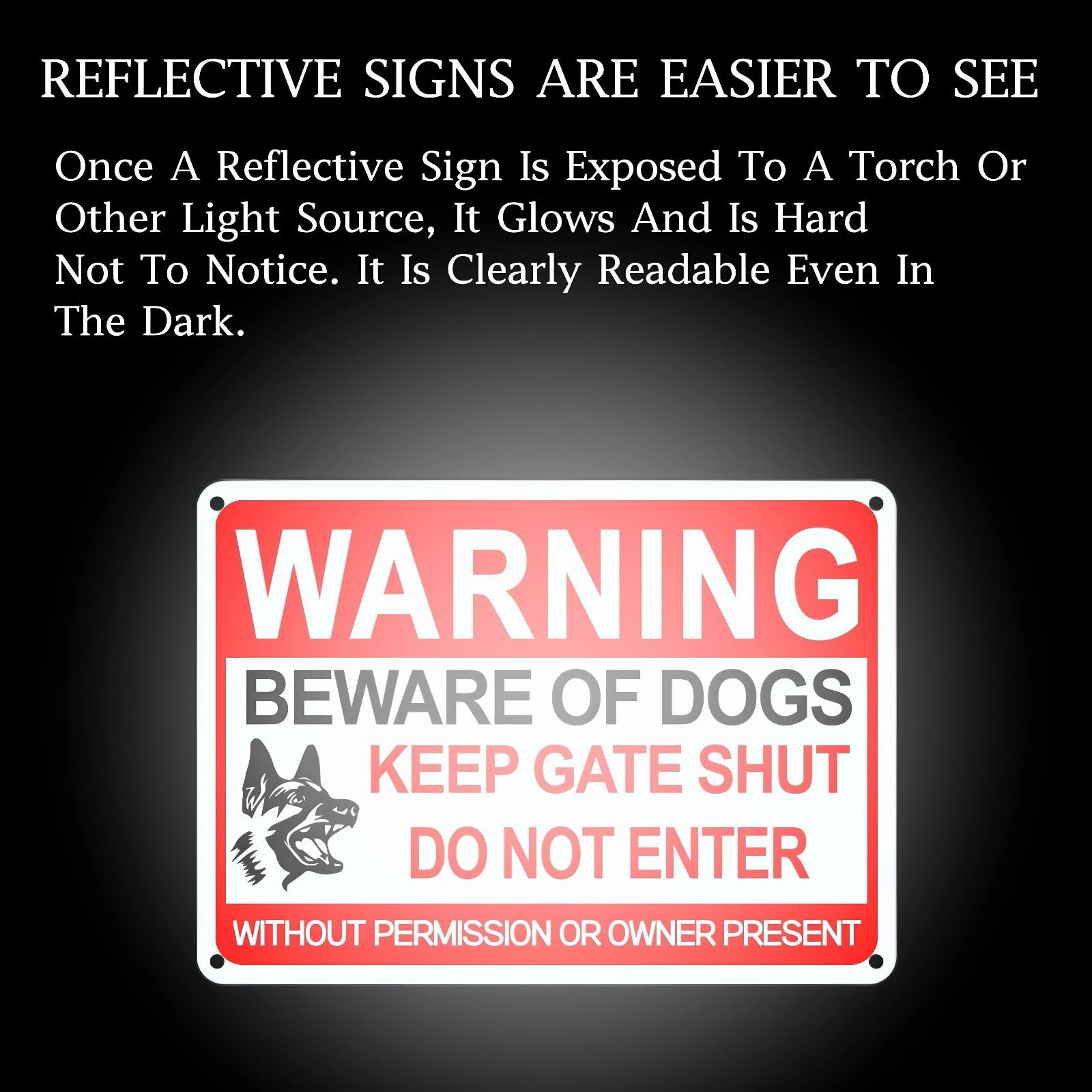 4 Pack Beware Of Dog Sign,12×8 Inches, With Reflective Material, Anti-Rust Alu..