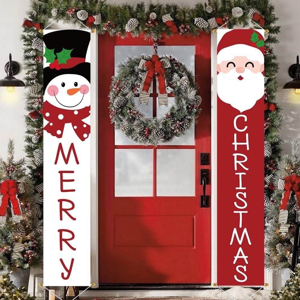 2PC Christmas Yard Banners Santa Snowman Outdoor Decor 71×13 inches