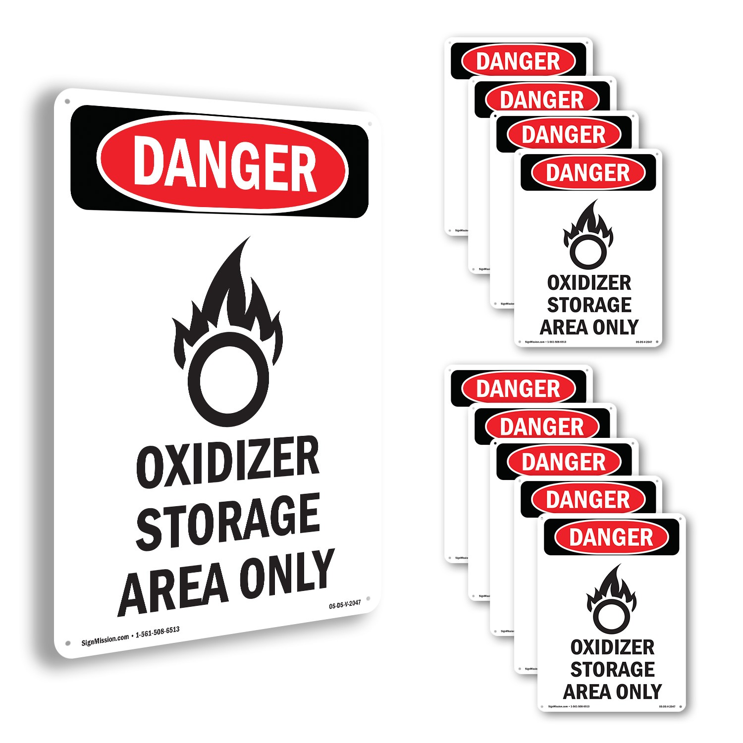 GHS Oxidizer Storage OSHA Danger Sign Metal, Plastic, Or Decal – 5 or 10 Pack