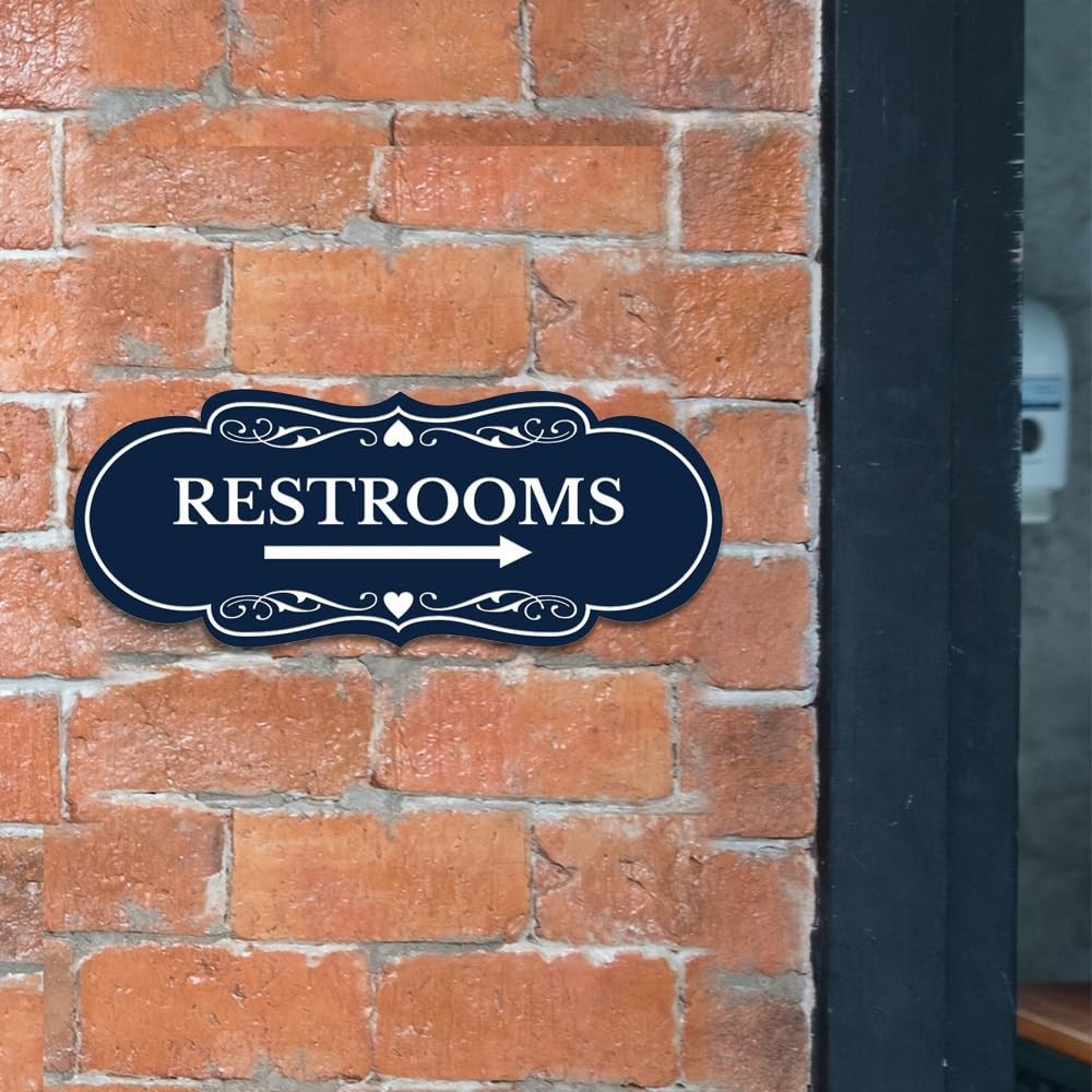 1 PC Designer Restrooms Right Arrow Sign Brushed Gold Large Wall Door Mount