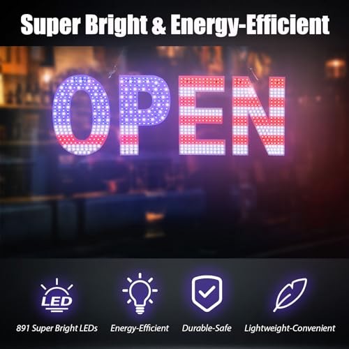 LED Open Signs for Business,Thirdpolite 30×10 inch Large Dimmable Bright Light