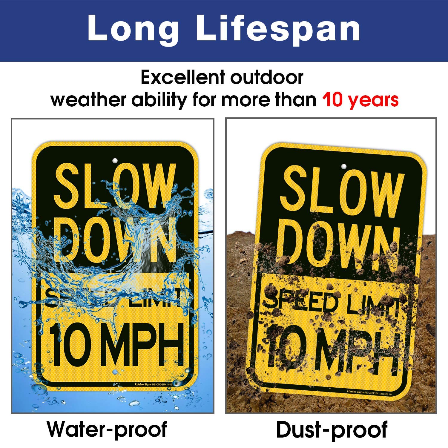 Slow Down Sign, Speed Limit 10 MPH Sign, (2 Pack)18 x 12 Inches Engineer Grade