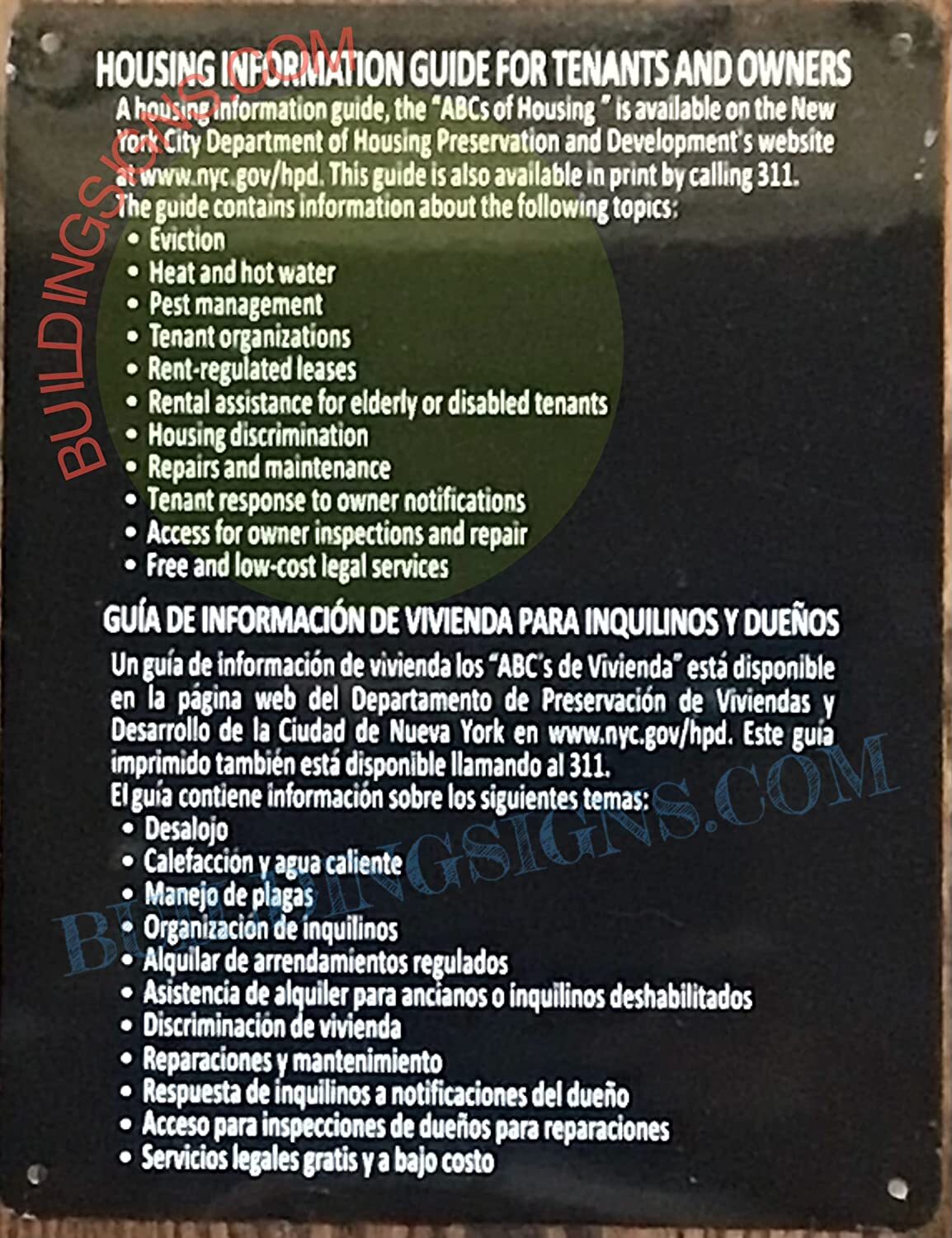 HPD -11&Prime; X 8-1/2&Prime; « Housing Information Guide » Metal Sign-BLACK ROCK-REF24-1027