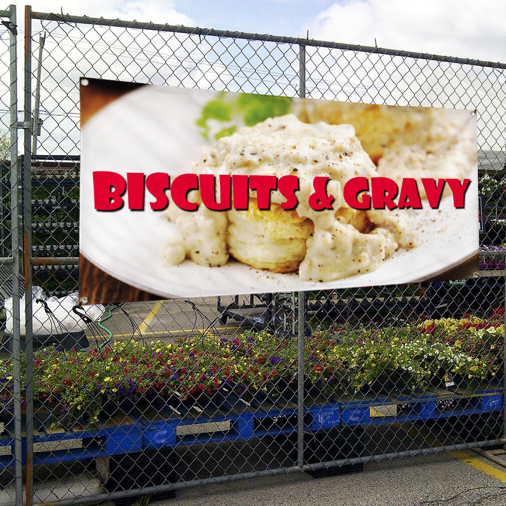 Vinyl Banner Multiple Sizes Biscuits & Gravy Restaurant Cafe Bar Outdoor