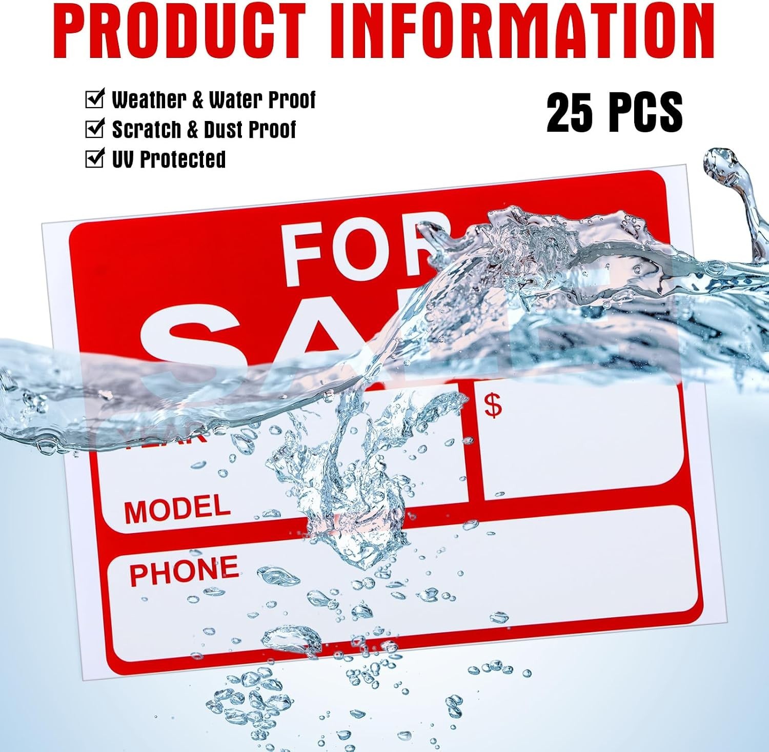 25 9×12 Inch &lsquo;For Sale&rsquo; Signs – Waterproof and Effective Advertising