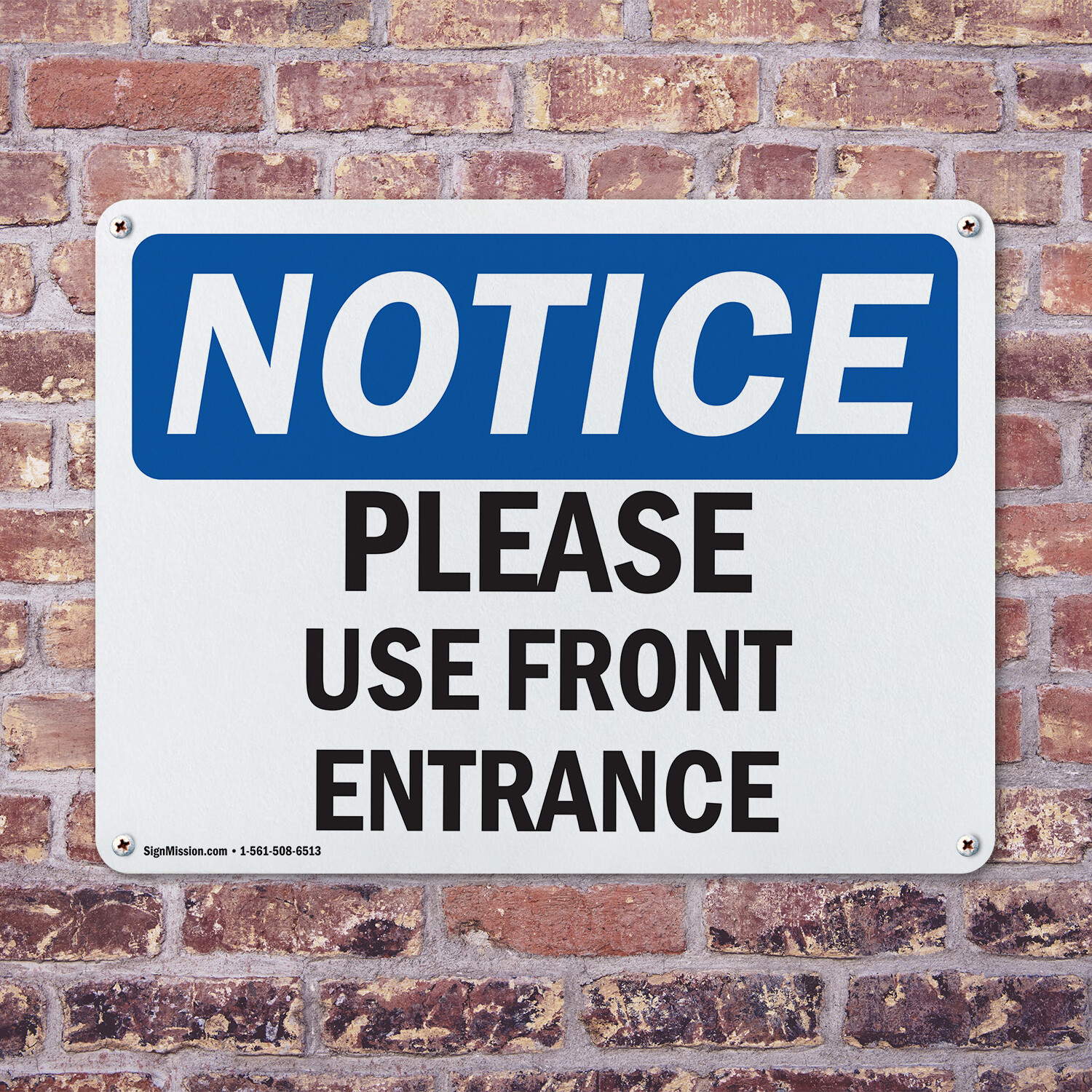 (2 Pack) Please Use Front Entrance OSHA Notice Sign Decal Metal Plastic