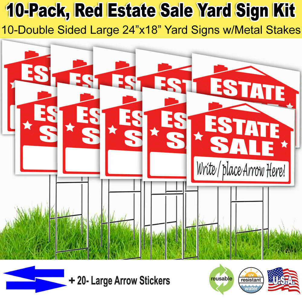 10 Pack &lsquo;ESTATE SALE&rsquo; 18×24 Yard / Lawn Sign Kits