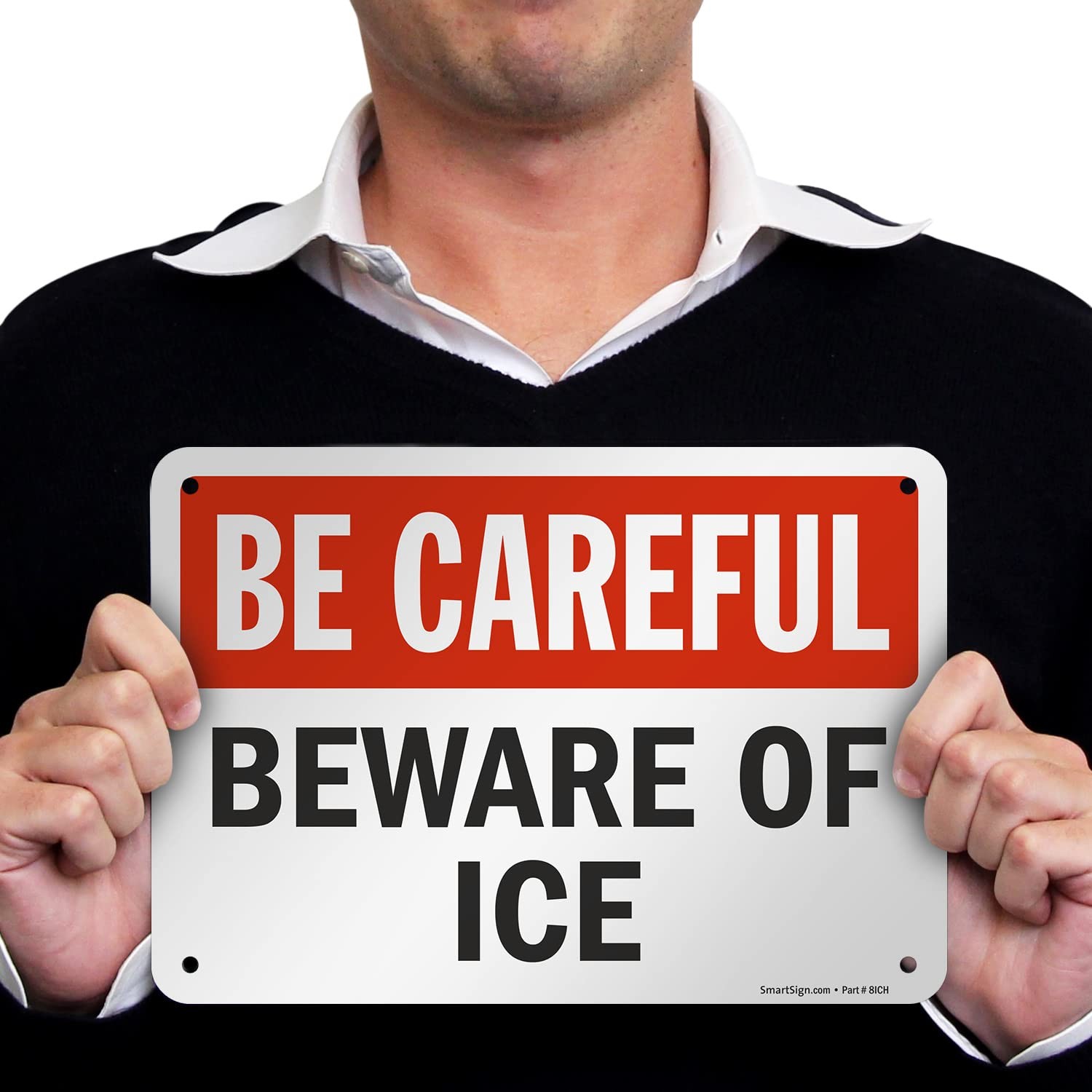 7×10 Inch Be Careful Beware of Ice Sign HDPE Plastic Red Black White