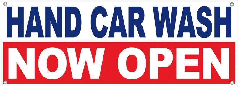 18×48 Inch HAND CAR WASH NOW OPEN Vinyl Banner Sign with Grommets wrb