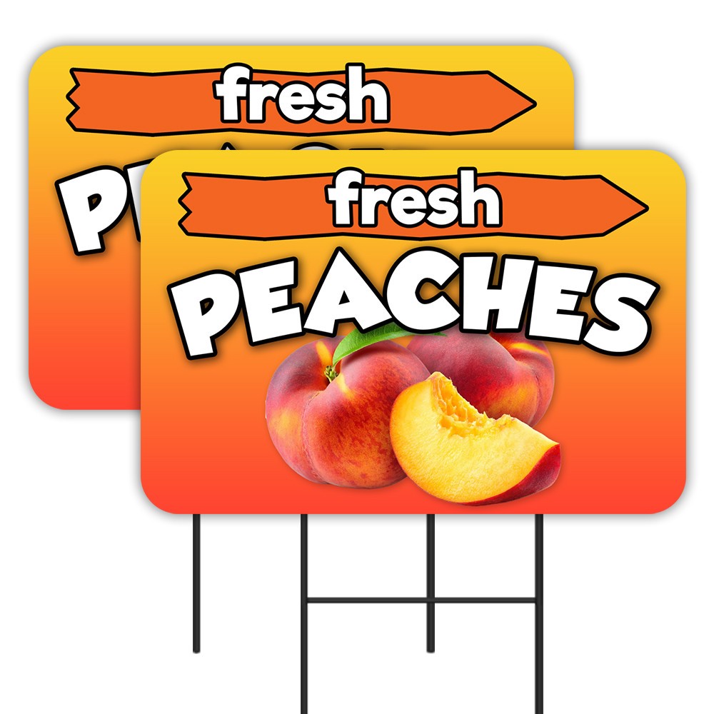 PEACHES 2 Pack Double-Sided Yard Signs 16&Prime; x 24&Prime; with Metal Stakes (Made in Texa