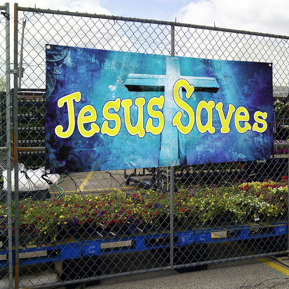 Vinyl Banner Multiple Sizes Jesus Saves Outdoor Advertising Printing Religions