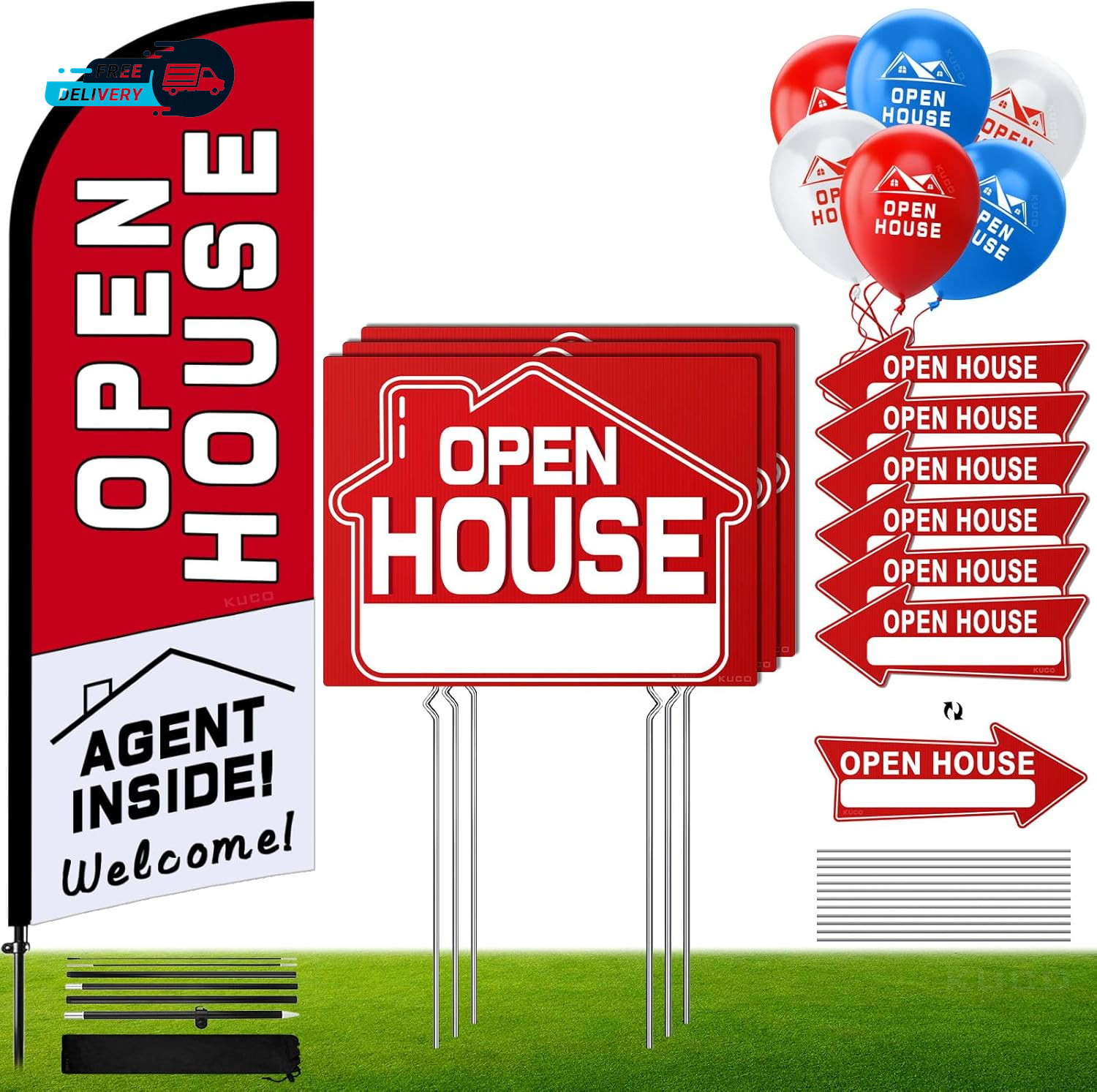 Open House Signs Kit 1 Pack Open House Flag 9 Pack Open House Signs for Real