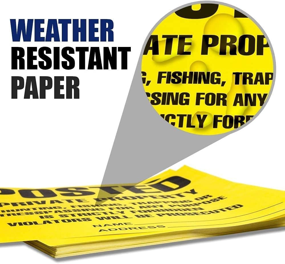 Posted Signs 100-Pack, No Hunting/Trespassing, Heavy Duty, 11&Prime;x11&Prime; Yellow