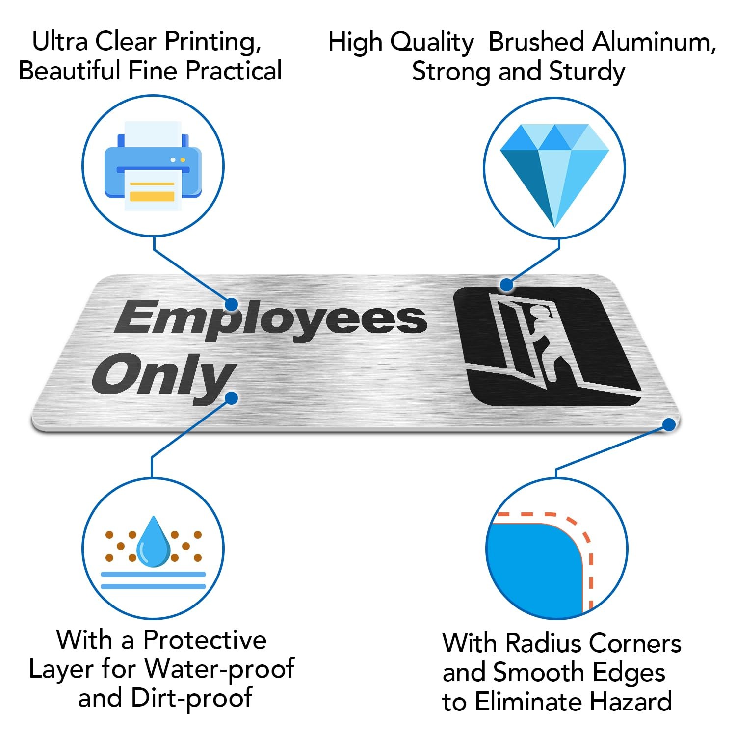 Faittoo Employees Only Sign, (4 Pack) 9 X 3 Inches Informative Rust Free Brus…