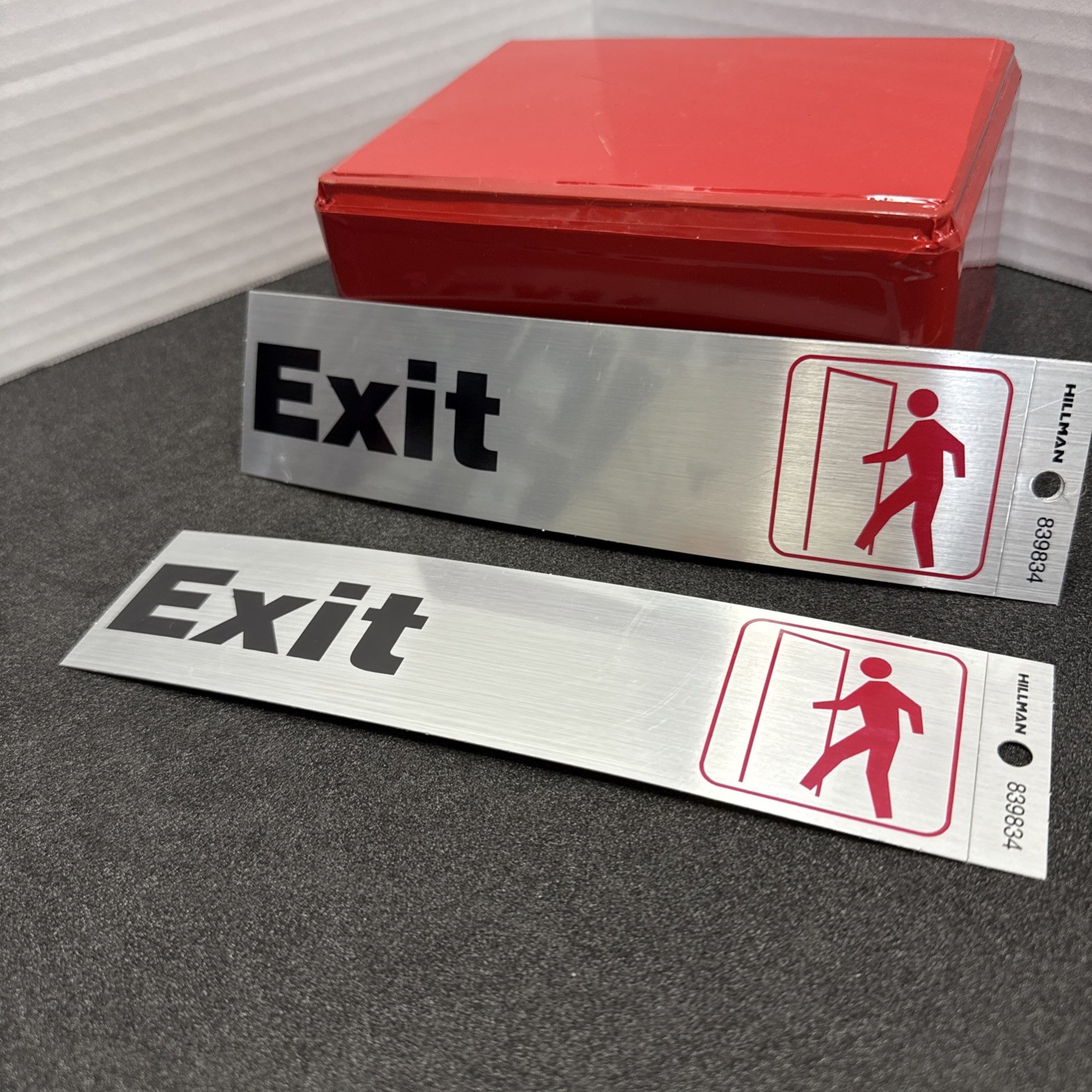 Exit DOOR Symbol SIGN Self Adhesive Sticker Brushed Aluminum 2×8&Prime; HILLMAN 839834