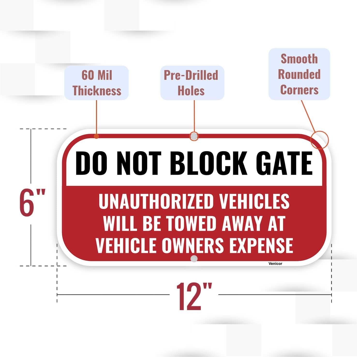 1 PC 12×6 Inch Aluminum Do Not Block Gate Sign Rustproof Reflective Metal