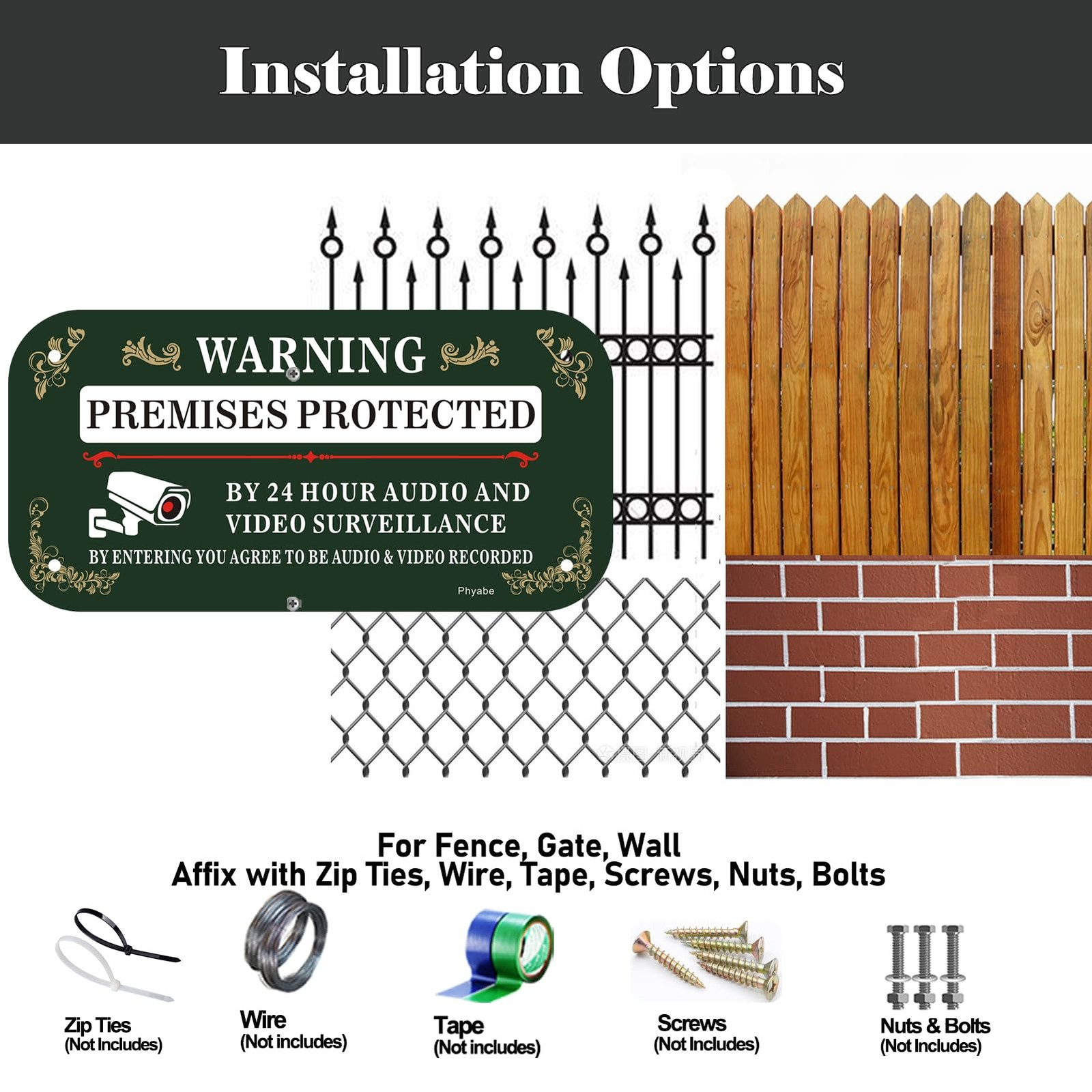 2 Pack Premises Protected by 24 Audio and Video Surveillance Sign, 12 x 6 inc…