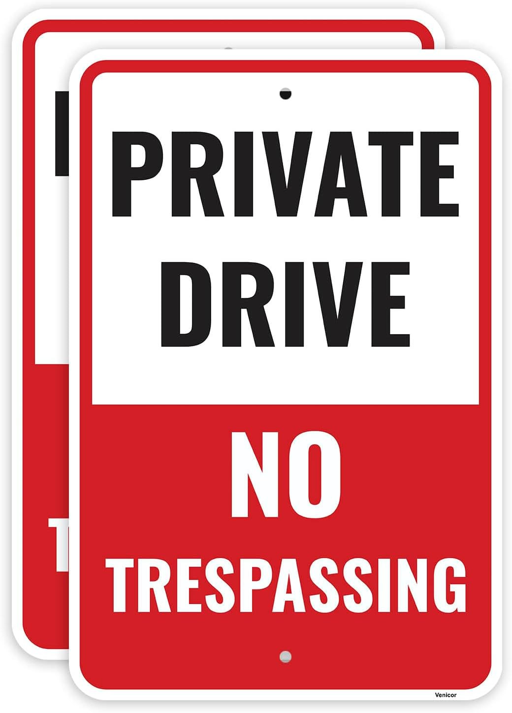 2 Pcs Private Drive No Trespassing Large Signs, 18 x 12 Inches – Aluminum Sign
