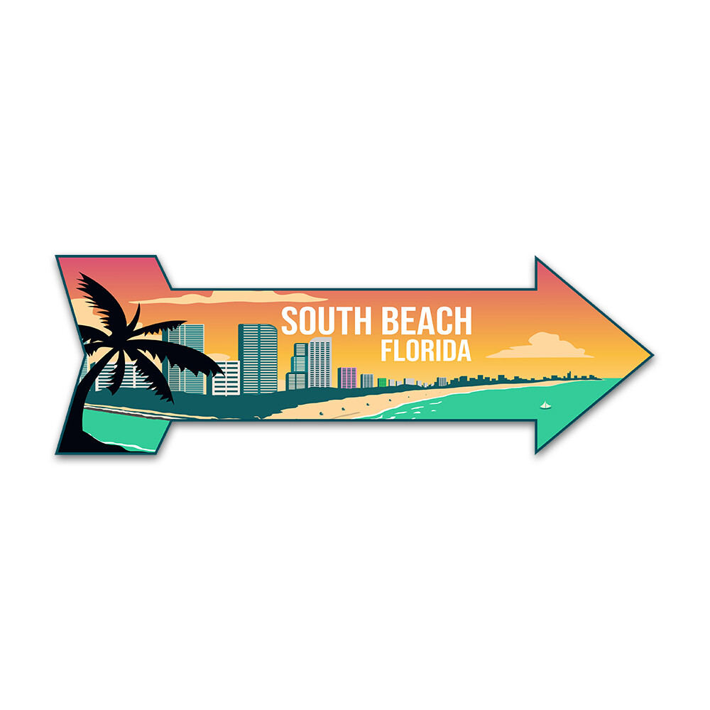 Arrow Shape Plus South Beach, Florida 12×4&Prime; Wall or Door Sign
