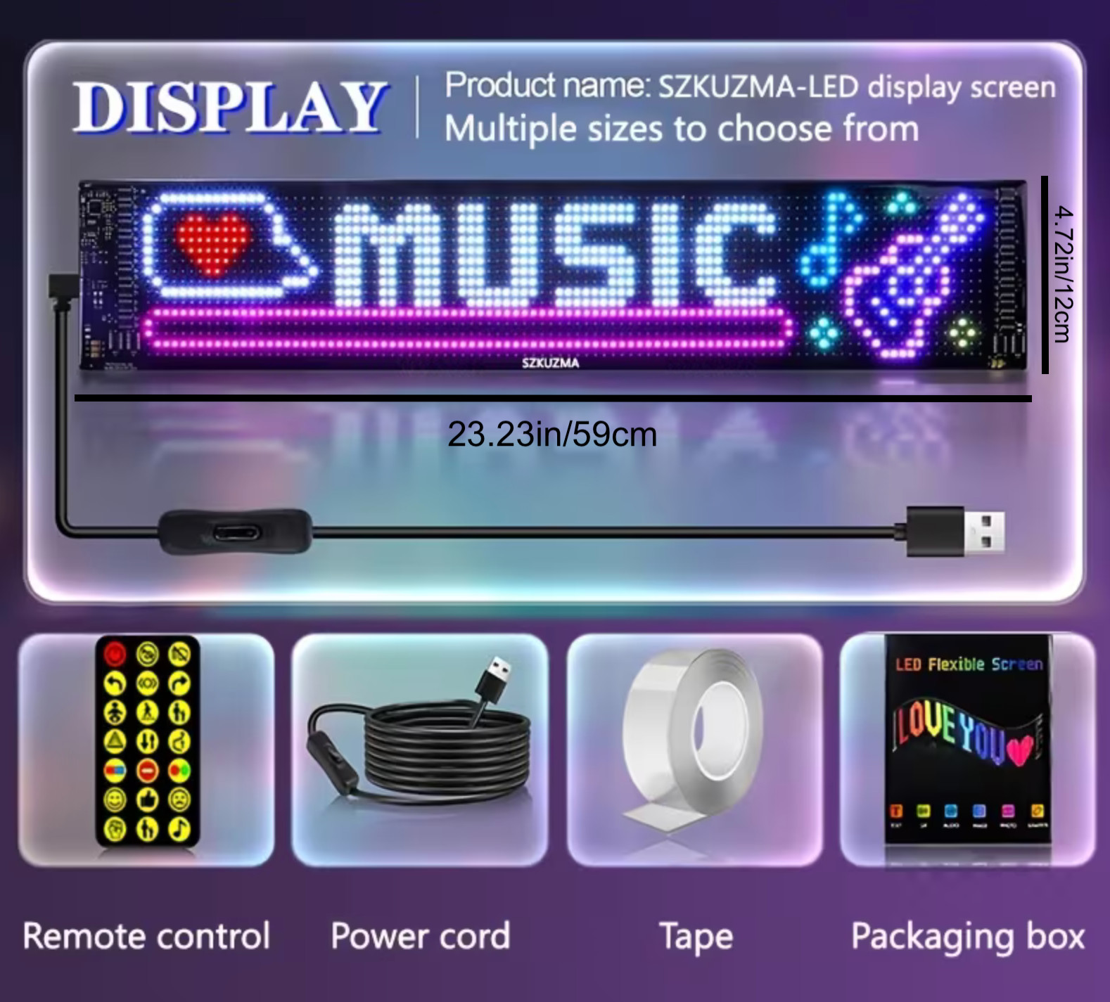 Programmable LED 23&Prime;x5&Prime; Flexible Display Remote Control Bluetooth Mobile App