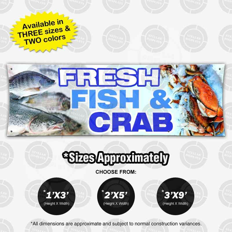 FRESH FISH & Crab Banner Food Market Restaurant Open Sign Shop Display Vinyl Cod