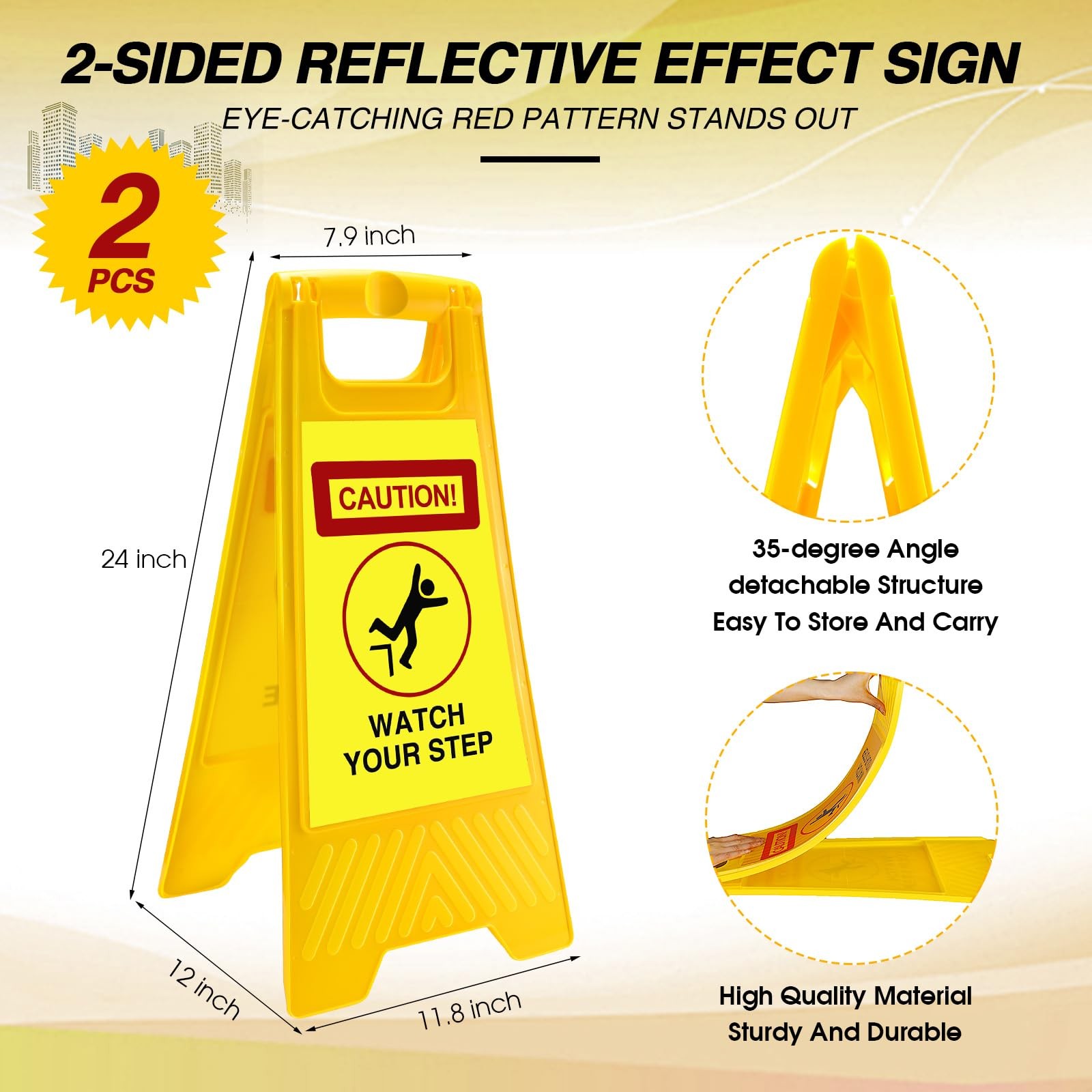 Fuutreo 2 Pack Caution Watch Your Step Signs Reflective 24 x 11.8 Inch Double…