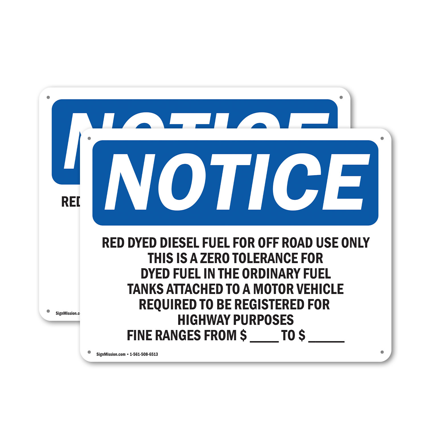 (2 Pack) Red Dyed Diesel Fuel For Off Road Use Only OSHA Notice Sign Decal Metal