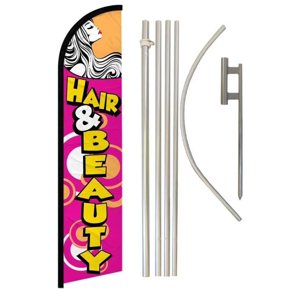 Hair & Beauty Windless Advertising Banner Flag & Pole Kit