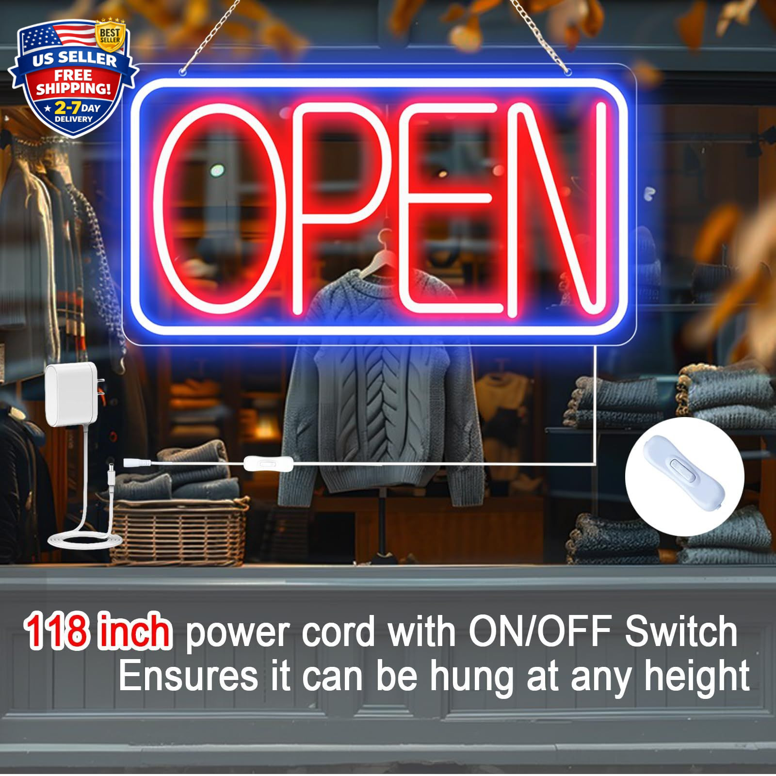 16.5&Prime; X 9&Prime; Led Neon Open Signs for Business Ultra Bright Plug In Electric Light