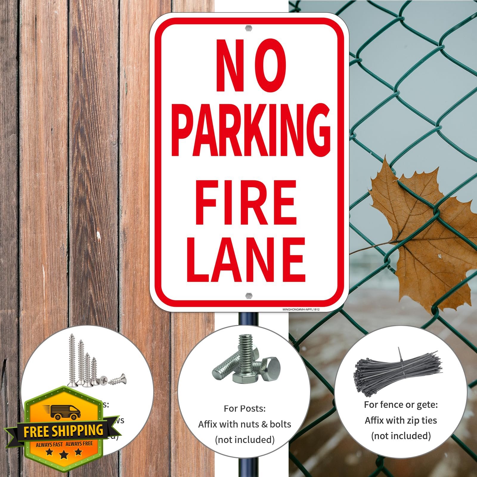MINGHONG 2 Pack Fire Lane No Parking Signs 12&Prime;x18&Prime;