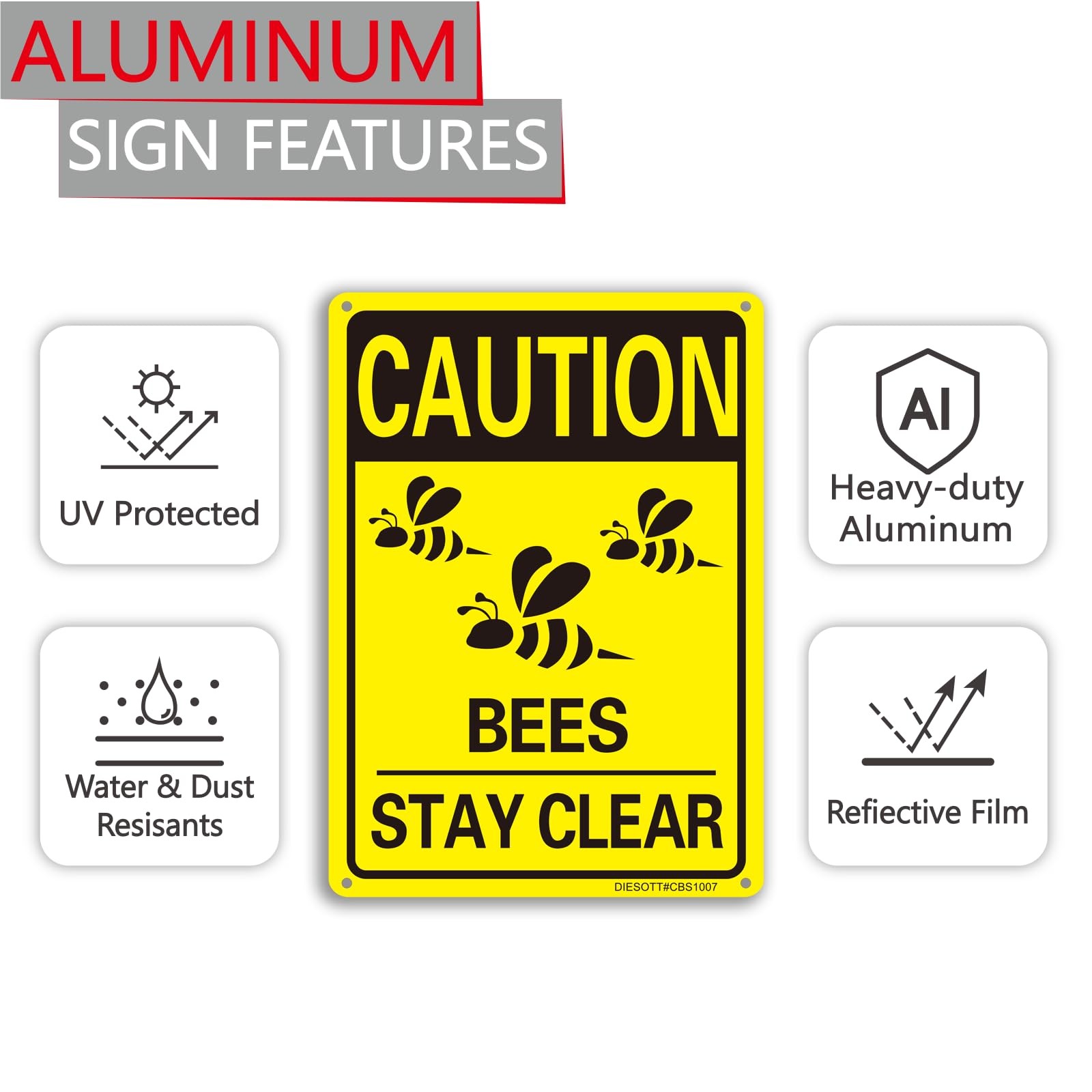2 Pack Caution- Bees Stay Clear Signs 10×7 inches Aluminum Sign Fade Resistan…