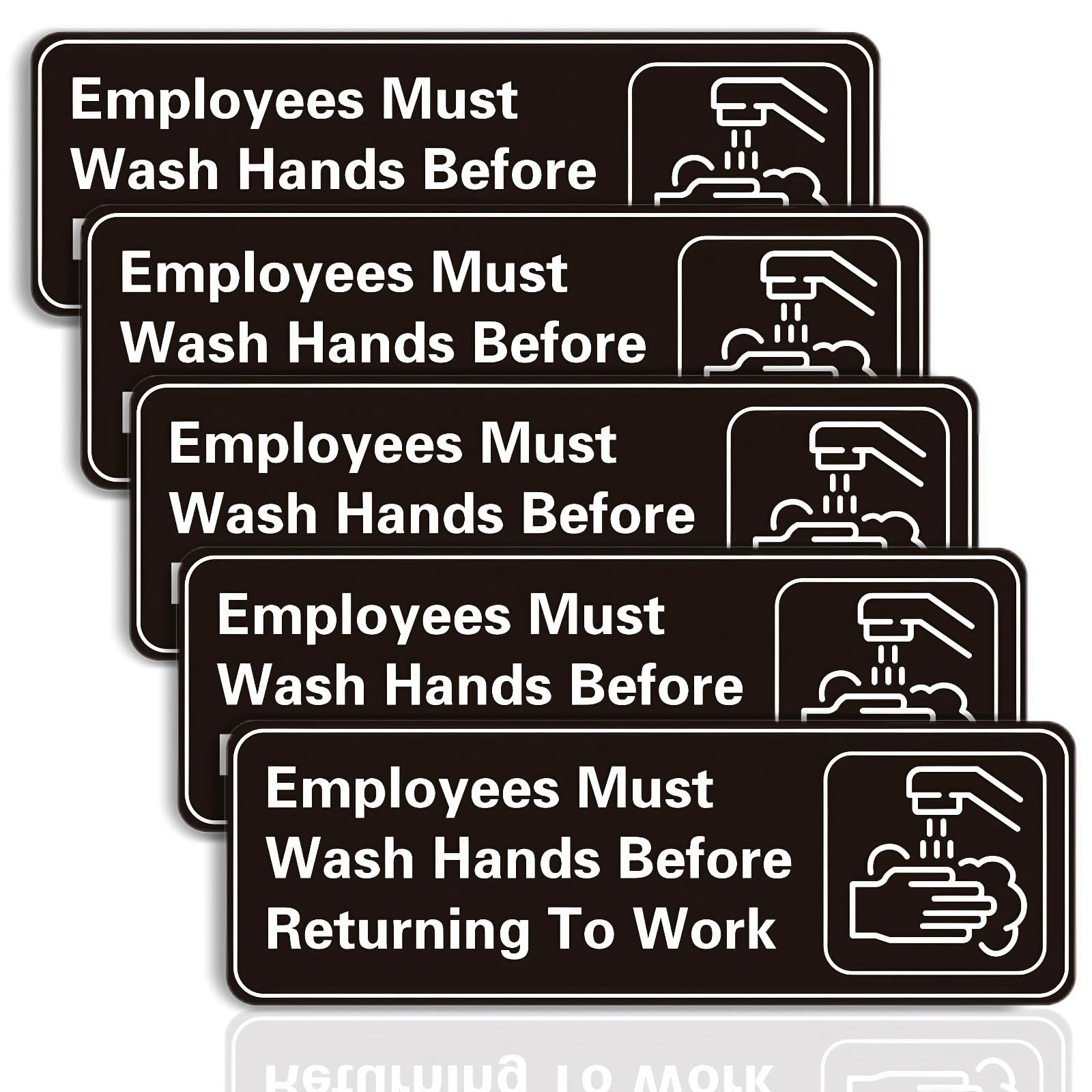 5 Pack Employees Must Wash Hands Sign,9 X 3 Inch Waterproof Acrylic Sign with Sy