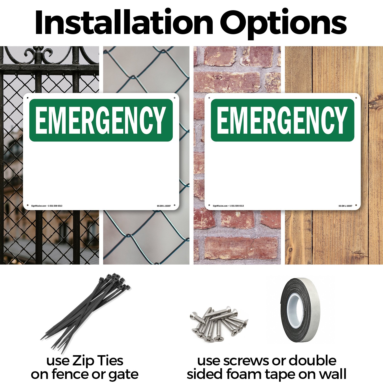 Blank Write OSHA Emergency Sign Metal, Plastic, Or Decal – 5 or 10 Pack