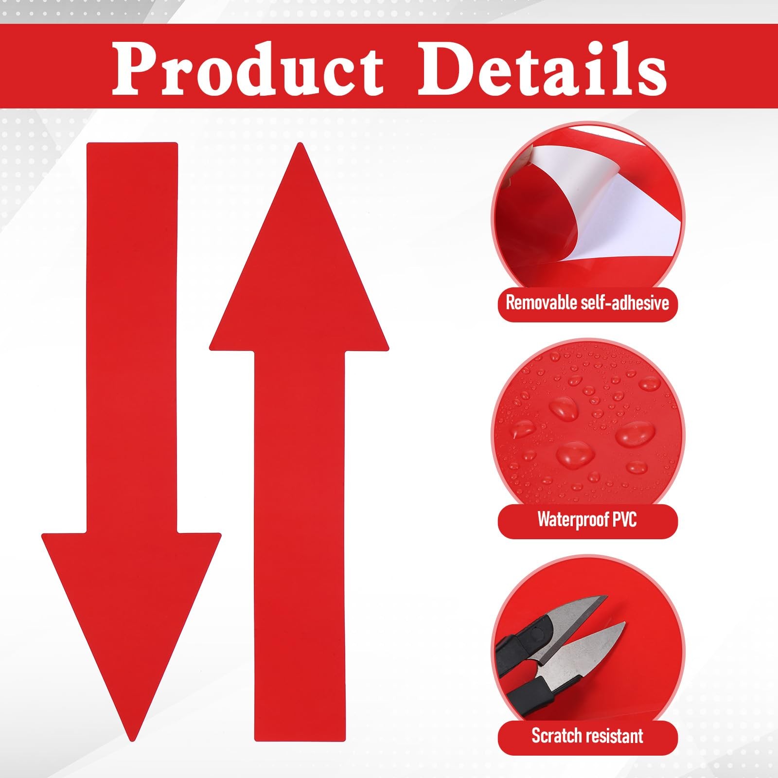 4 Pcs Arrow Sticker 12 x 4 Inch/ 300 x 90 mm Arrow Sign Stickers Red PVC Wate…