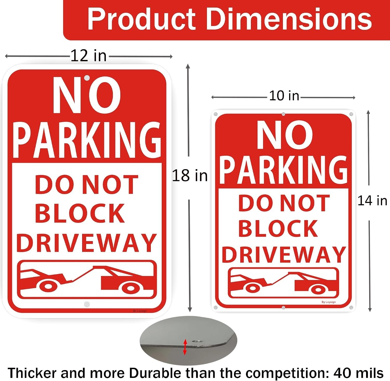 2 Pack Large No Parking Sign, Do Not Block Driveway Sign, 18 x 12 Inches, Ref…