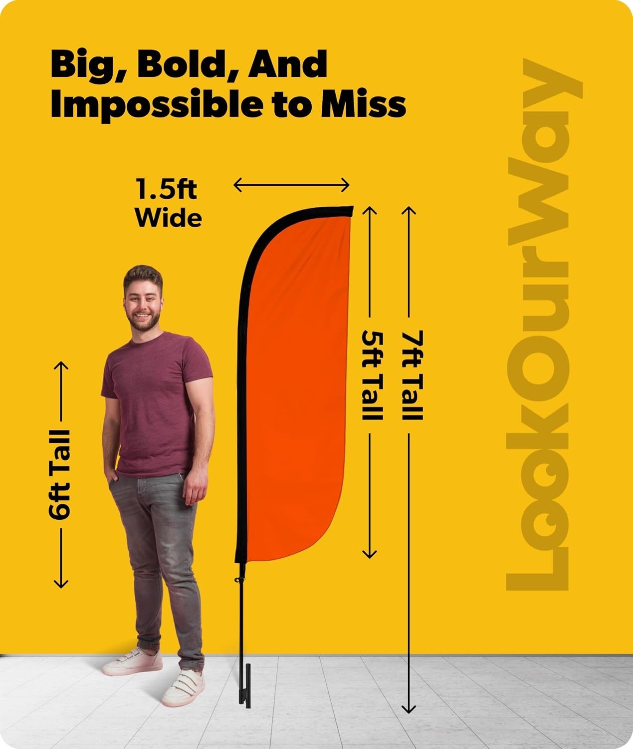 LookOurWay Feather Flag Pole Kit – 7 Feet Tall Advertising Flag Banner with Fibe