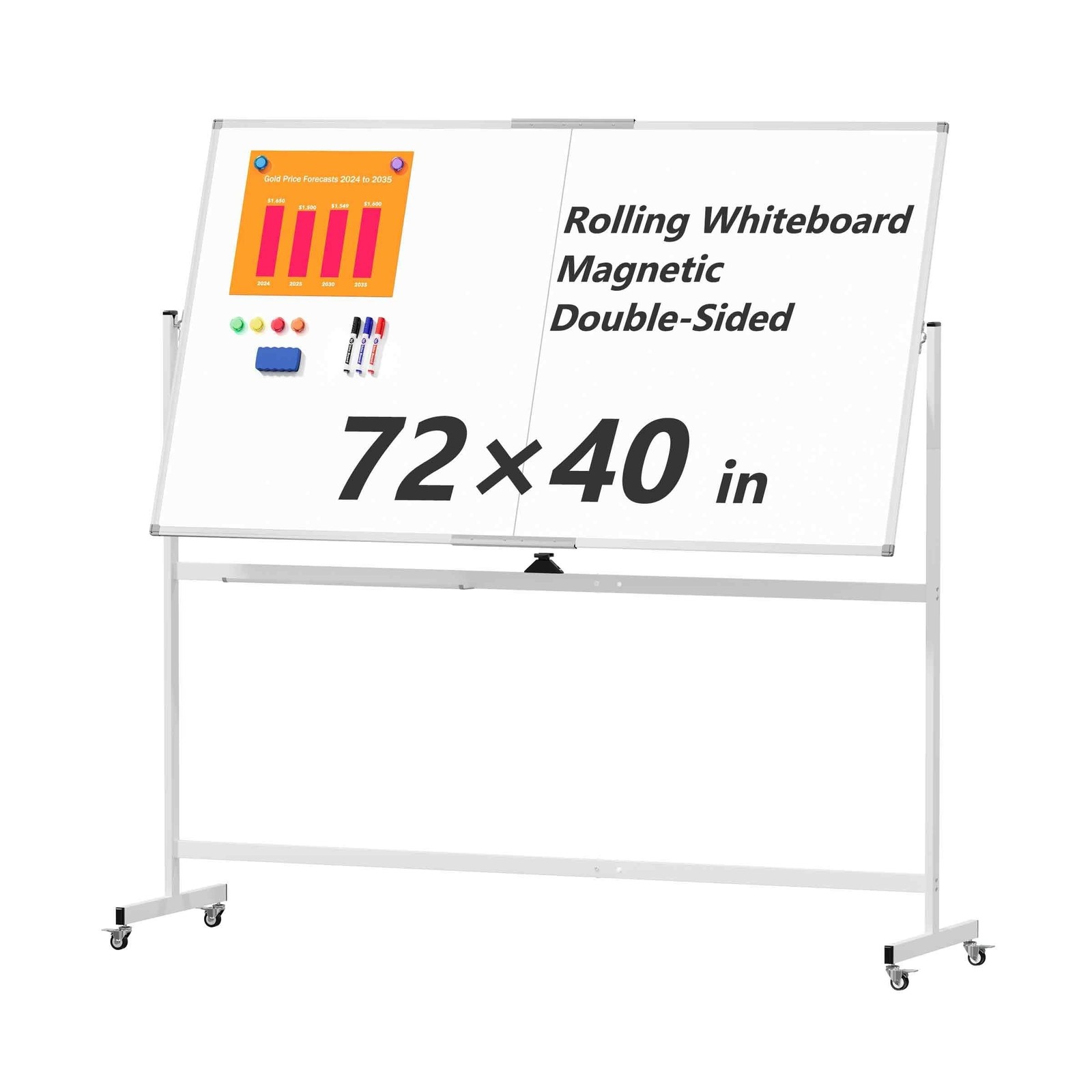 Large Rolling Whiteboard on Wheels, 72&Prime; x 40&Prime; Double-Sided Mobile White Board…