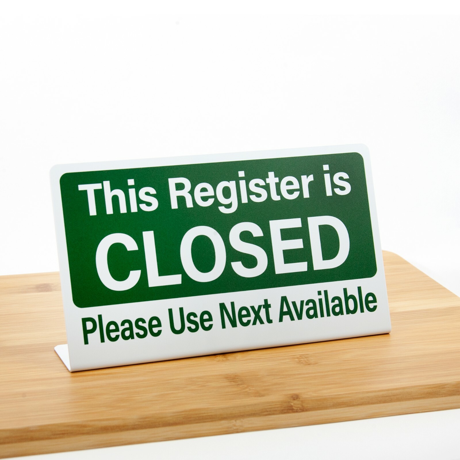 6pk Register Closed Signs, Plastic L style, White w/ Green, Free Shipping